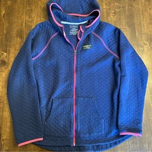 LL Bean Girls Quilted Full Zip Hoodie Jacket Girl XL (18) Blue Pink Outdoor 💕